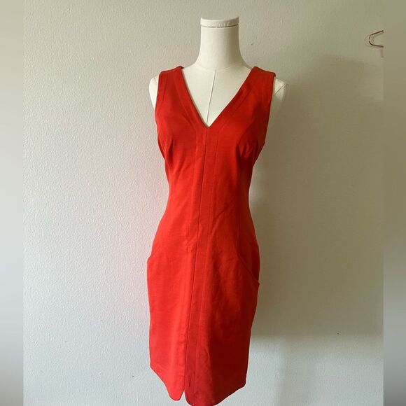 Banana Republice red Orange sleeveless dress V neck size 2 - Picture 6 of 8
